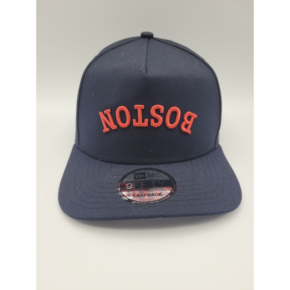 Boston Red Sox Hat Cap Mens Navy Snapback Upside Down Logo MLB Baseball New Era - Picture 1 of 10